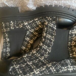 Chanel Black and White Tweed Boots